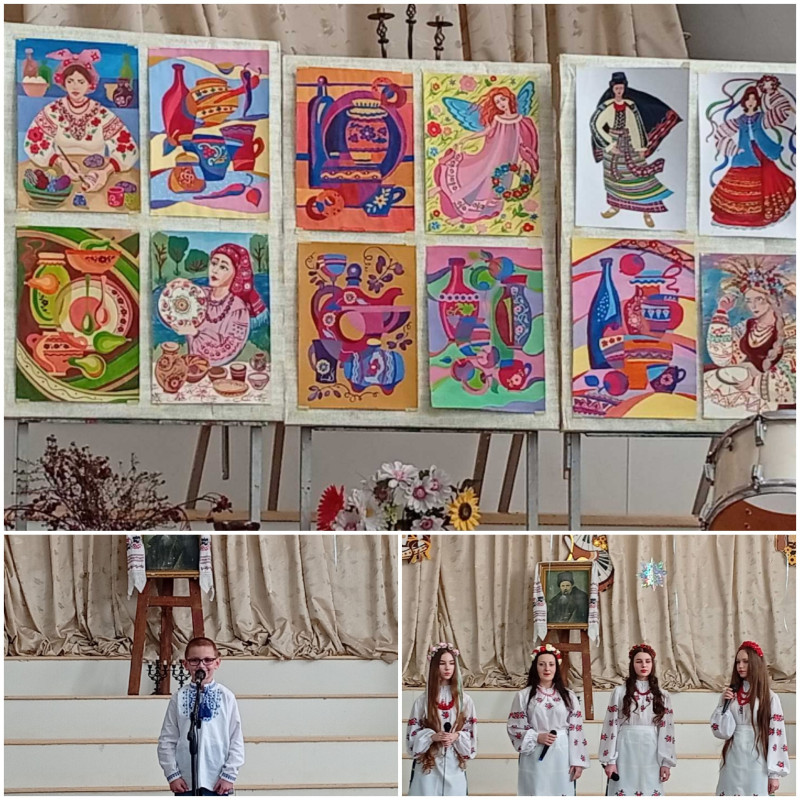  Колаж з фото - виступів учасників концерту, виставка малюнків.  